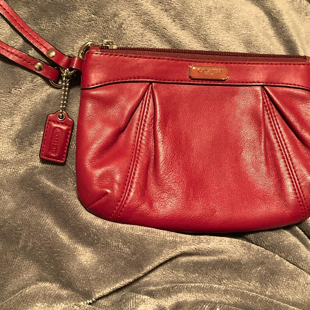 Dark Red Coach Leather Wristlet